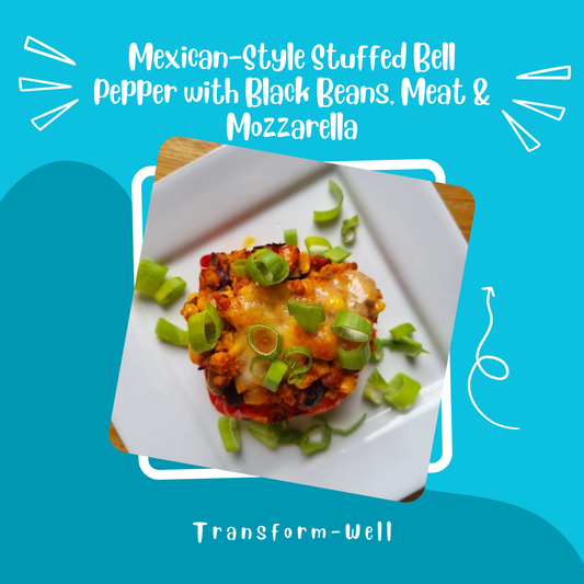 Mexican-Style Stuffed Bell Pepper with Black Beans, Meat & Mozzarella